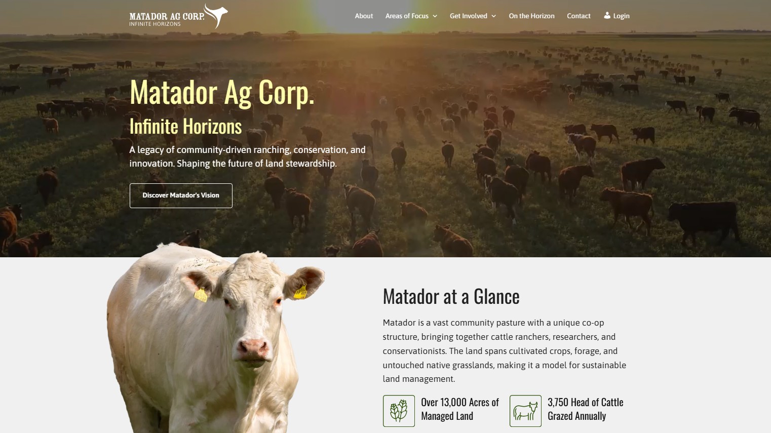 The Matador Ag Corp website homepage, built by TAG
